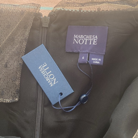 NWT Marchesa Notte Little Black Dress with Polkadot Mesh Detail - Picture 7 of 10